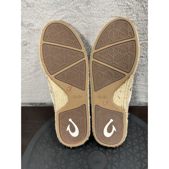 Olukai Kaula Olu lli Palm Leaf Cut Out Espadrille Mules US 7 EUR 37 Tan Leather - Picture 9 of 10